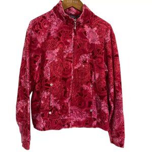 Y2K Velour Full Zip Jacket Red Paisley Jane Ashley Size M